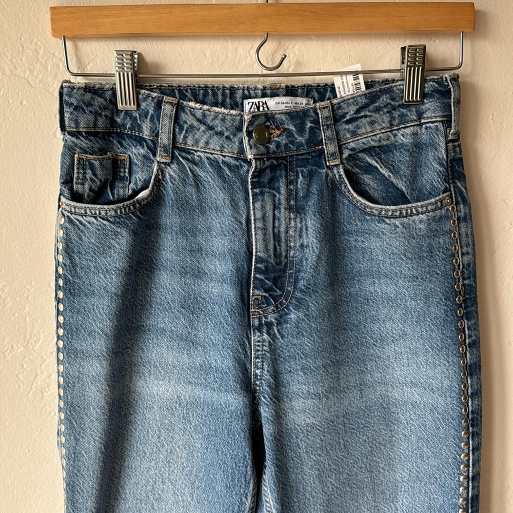 Zara High Waist Studded Jeans Size 2